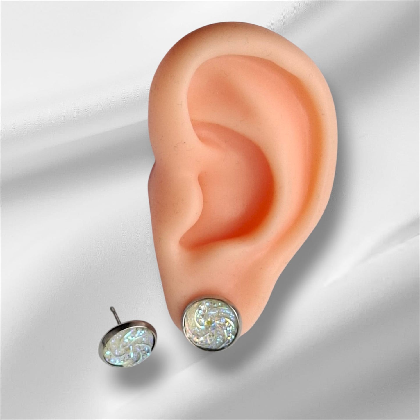 Cabochon Ohrstecker 12mm Fein Grob Kristall